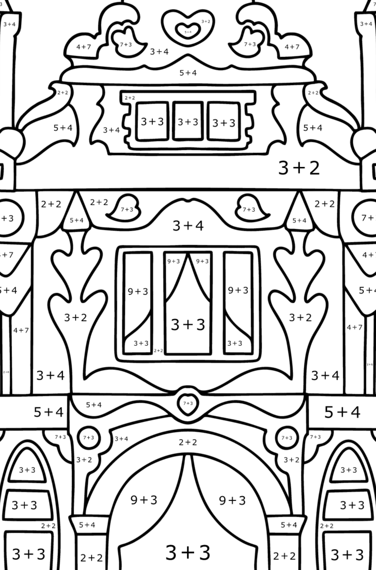 Two Storey House coloring page - Math Coloring - Addition for Kids