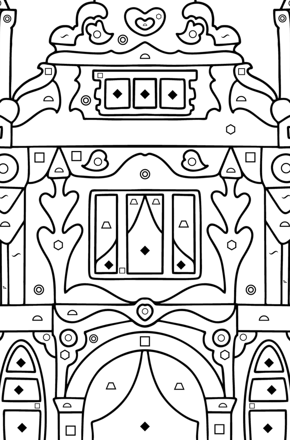 Two Storey House coloring page - Coloring by Symbols and Geometric Shapes for Kids
