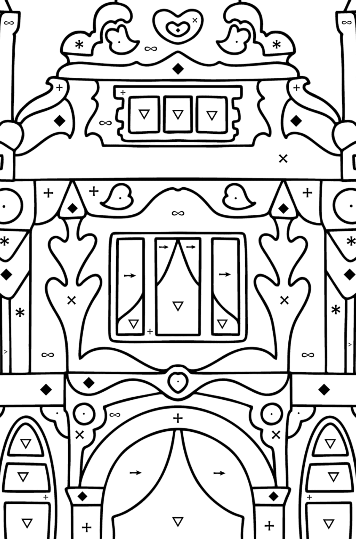 Two Storey House coloring page - Coloring by Symbols for Kids