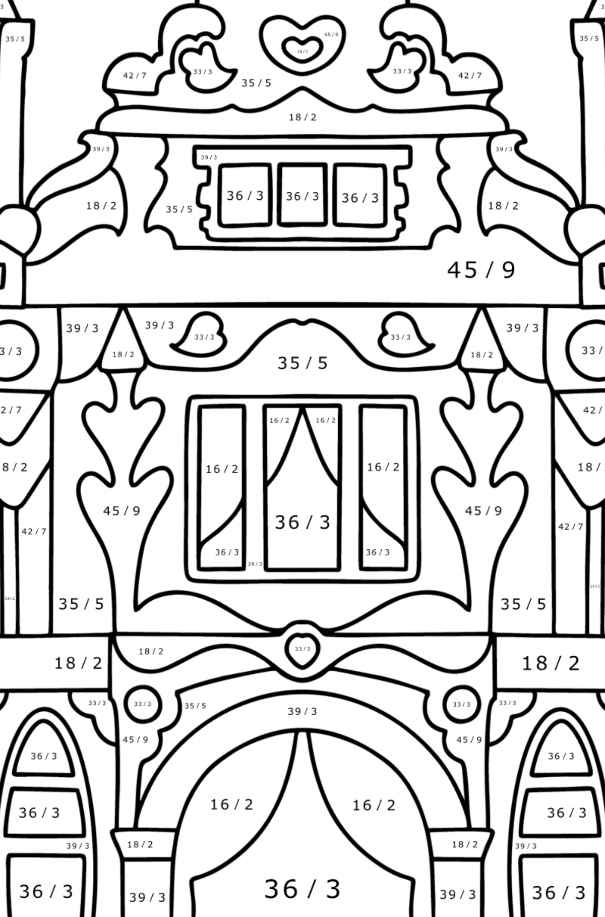 Two Storey House coloring page - Math Coloring - Division for Kids