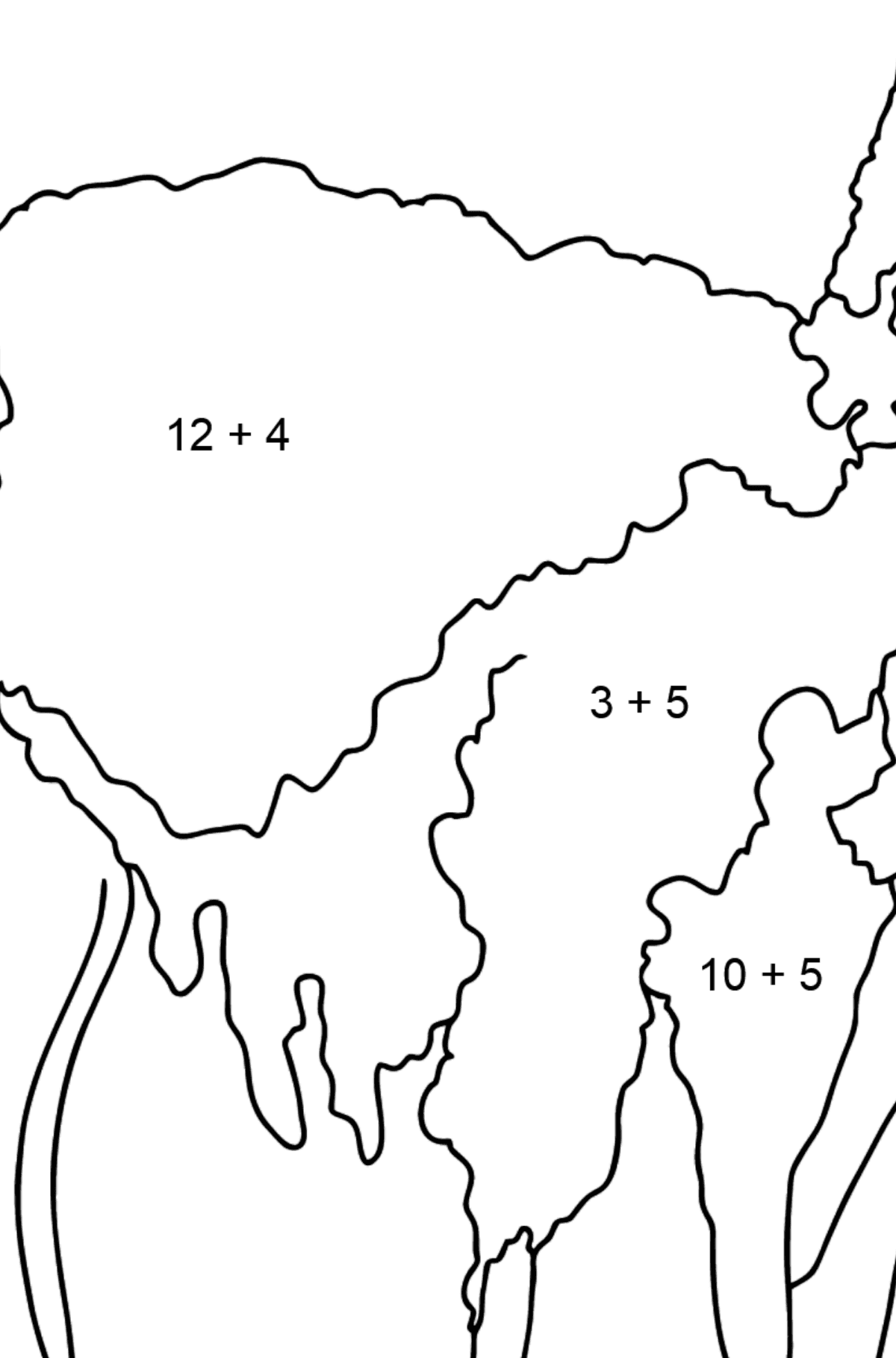 Coloring Page - A Lama is Inspecting the Area - Math Coloring - Addition for Kids