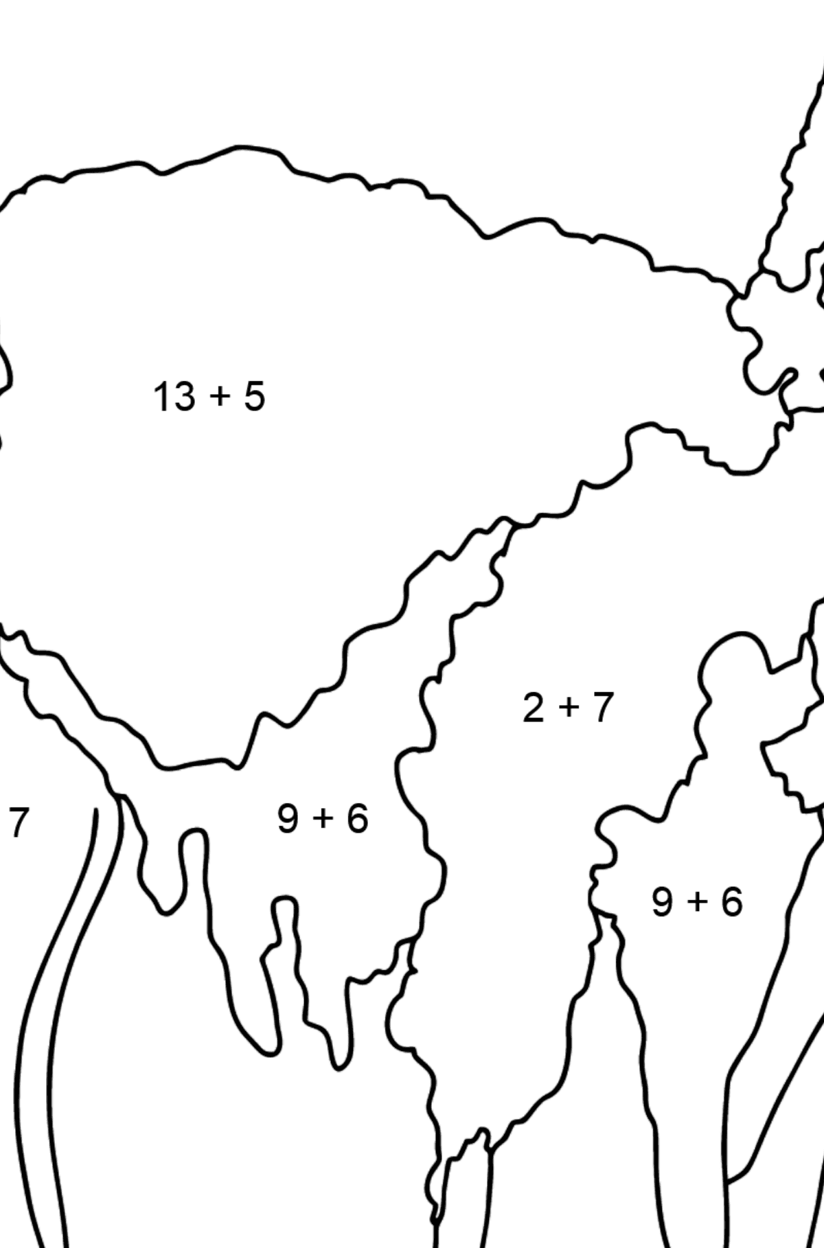 Coloring Page - A Lama is Looking Haughtily - Math Coloring - Addition for Kids