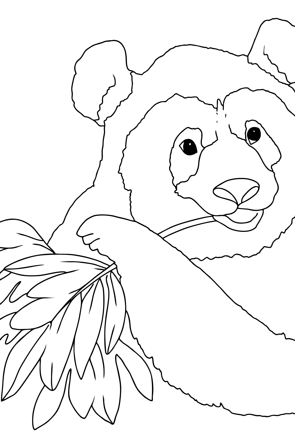 Coloring Page - A Panda is Eating Bamboo Leaves - Coloring Pages for Children