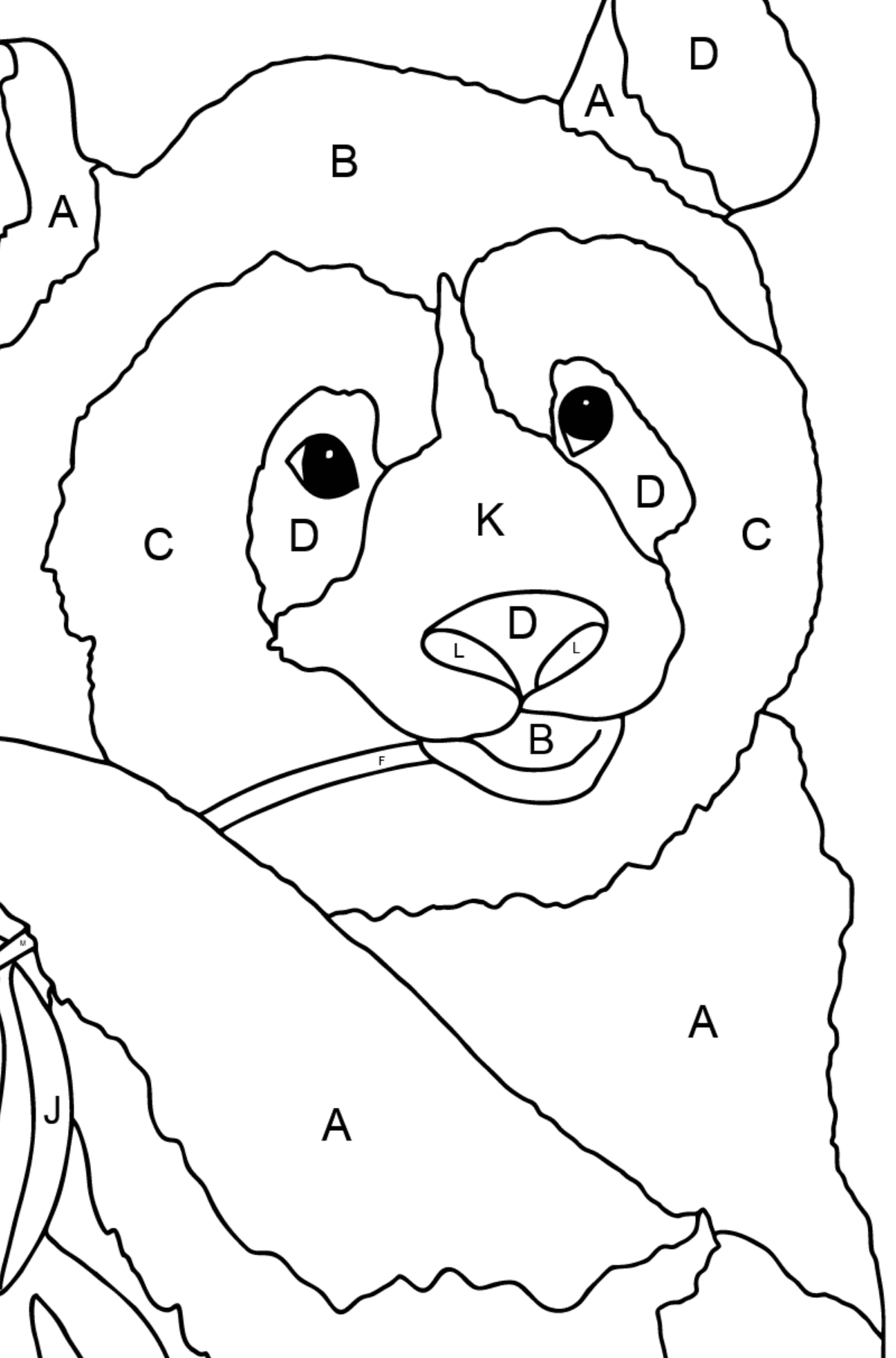 Coloring Page - A Panda is Eating Bamboo Stems and Leaves - Coloring by Letters for Children