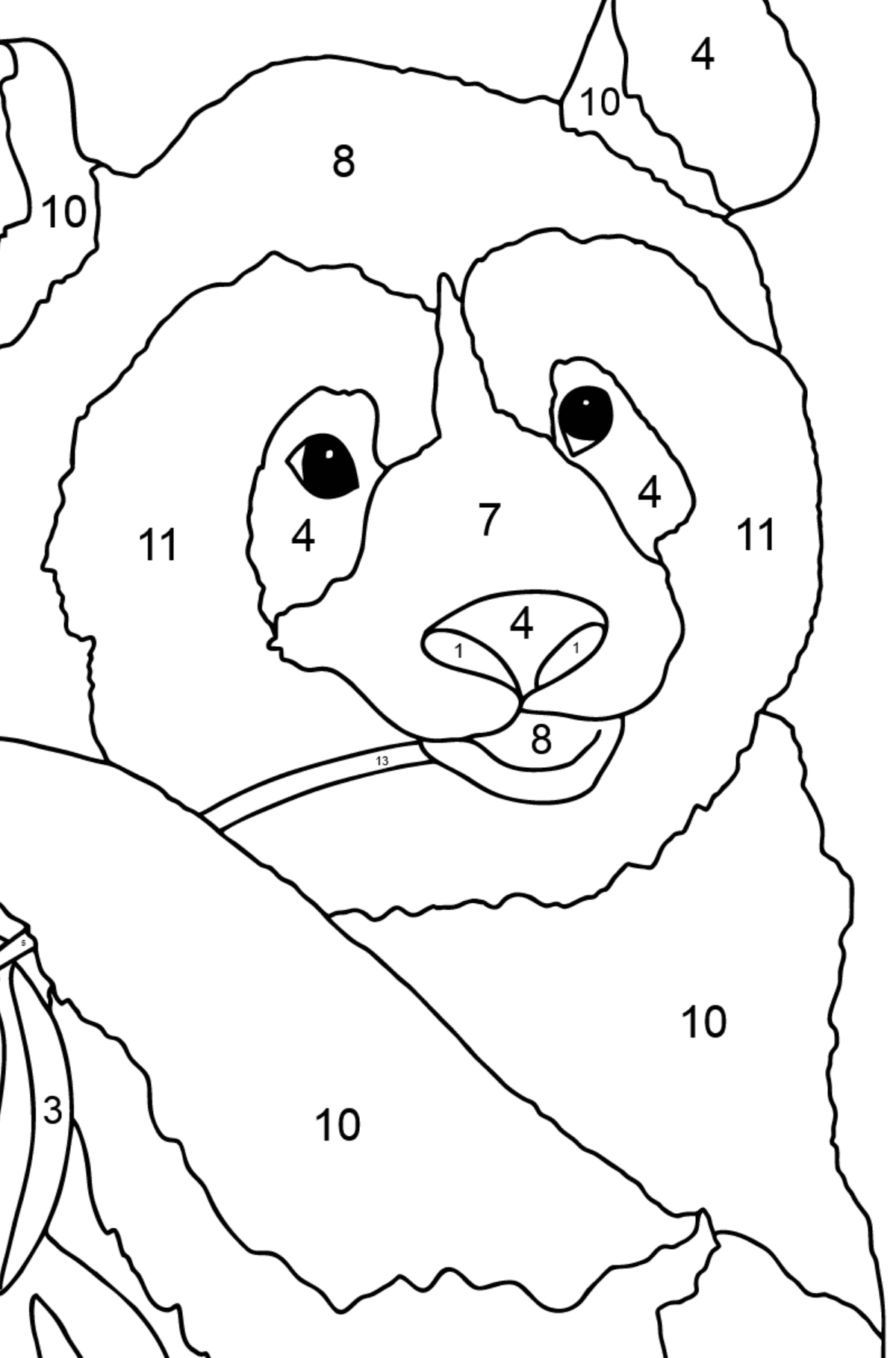 Coloring Page - A Panda is Eating Bamboo Stems and Leaves - Coloring by Numbers for Children