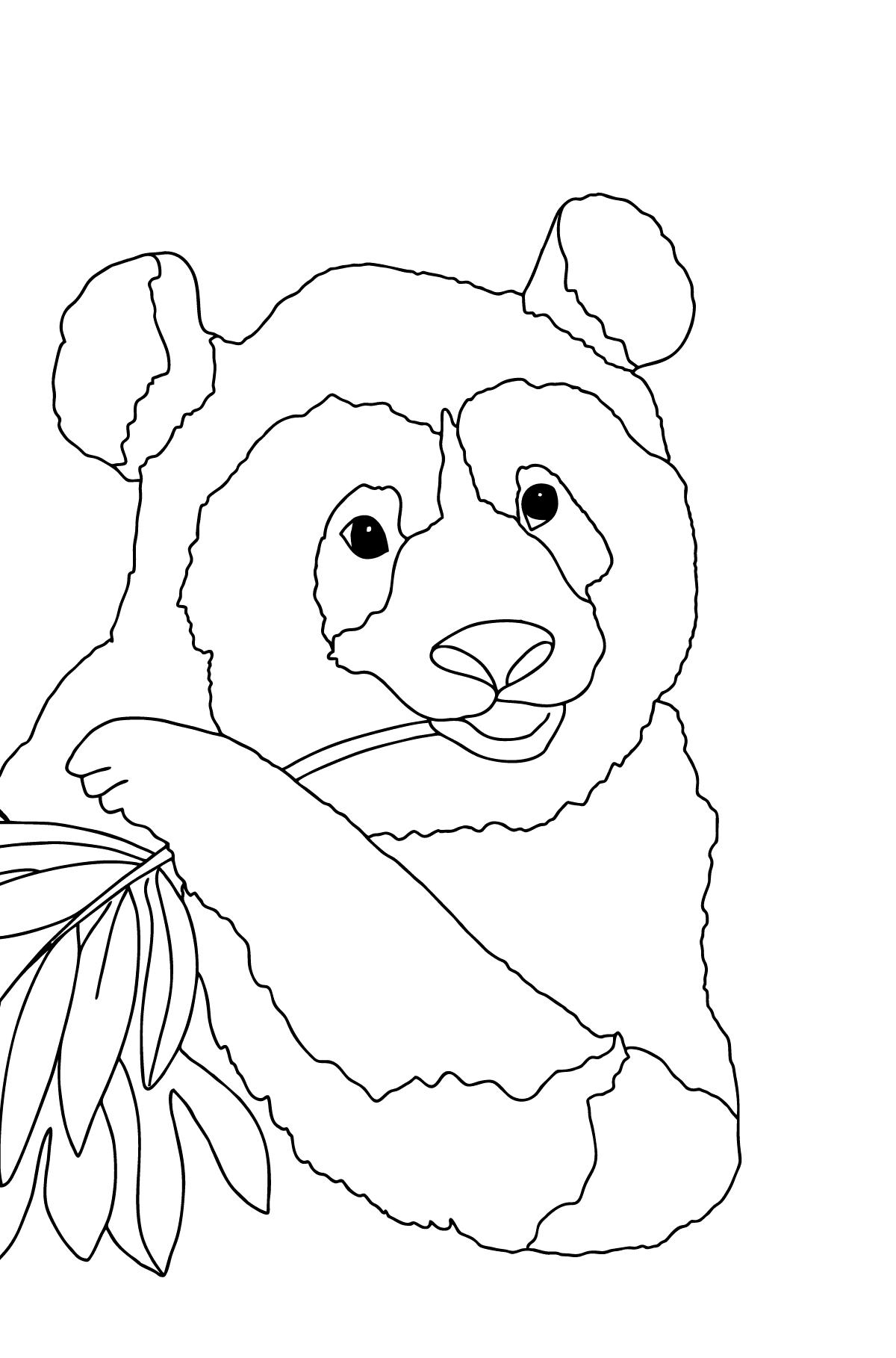 Dibujo para Colorear - Un Panda está Comiendo Tallos y Hojas de Bambú - Colorear para Niños