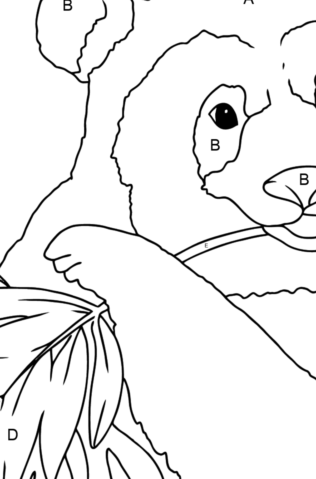 Coloriage - Un panda qui mange des feuilles - Coloriage par Lettres pour les Enfants