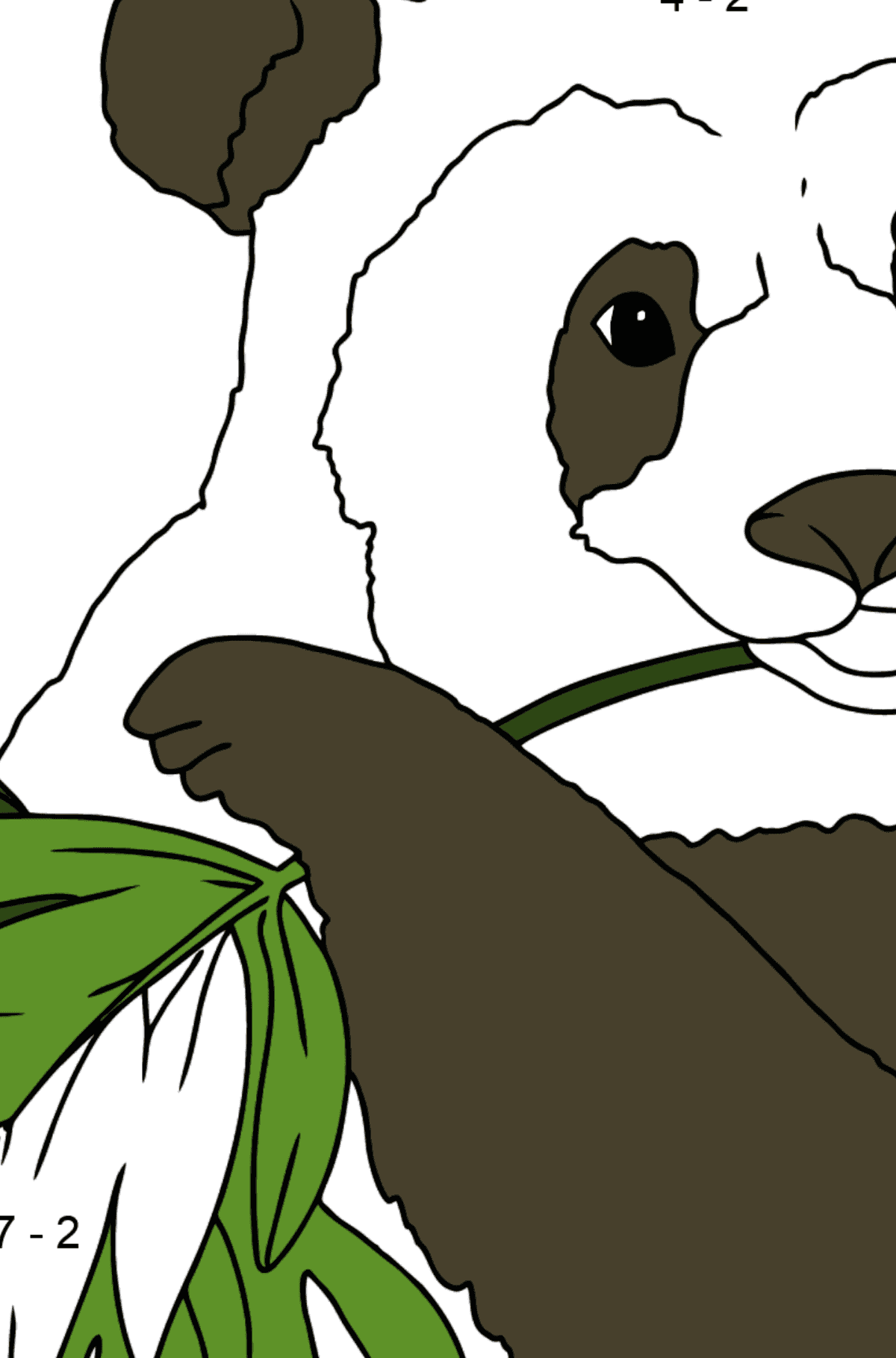 Coloring Page  - A Panda is Eating Leaves - Math Coloring - Subtraction for Kids