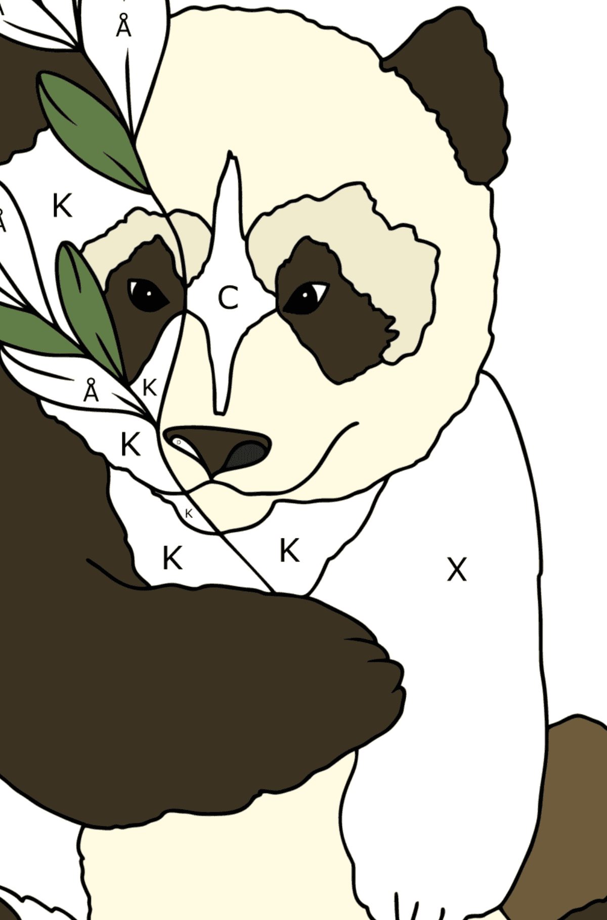 Tegning til farvning charmerende panda - Farvelægning af brevene for børn