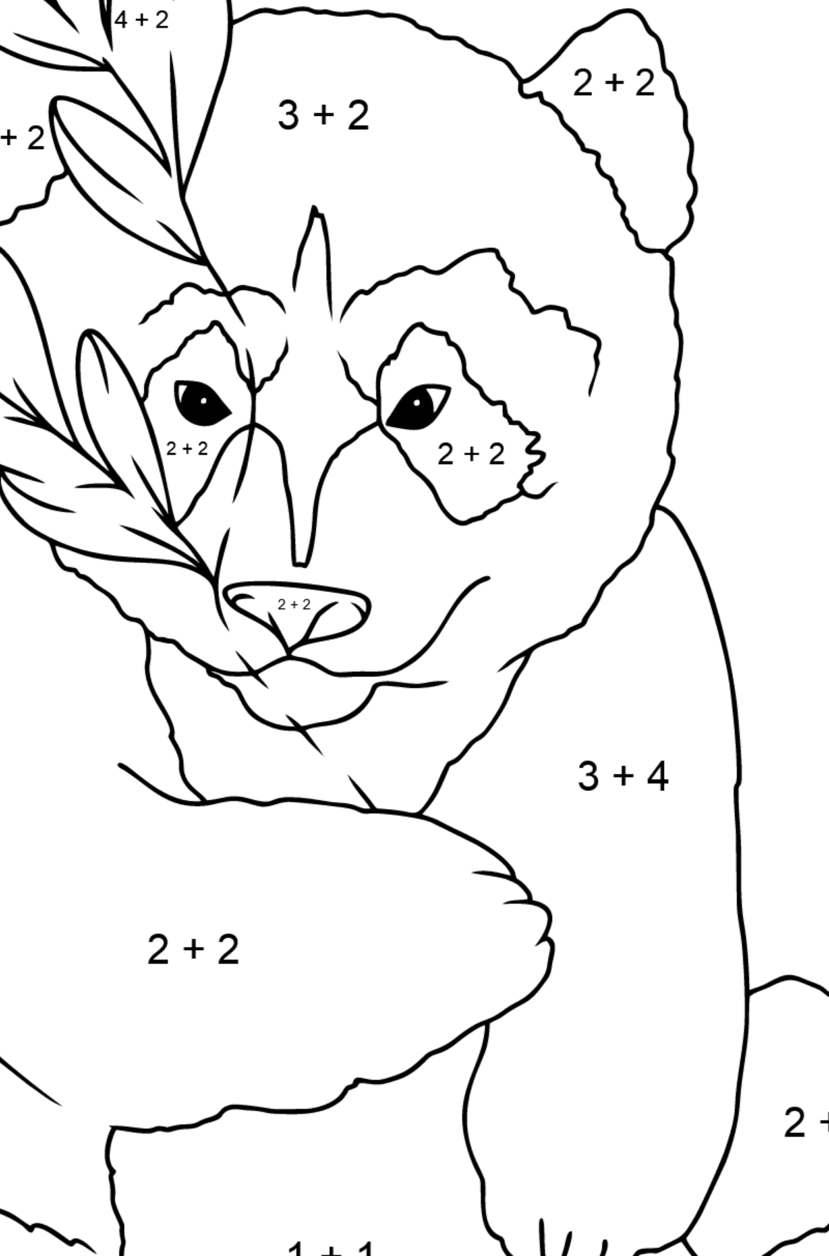 Ausmalbild Panda (einfach) - Mathe Ausmalbilder - Addition für Kinder