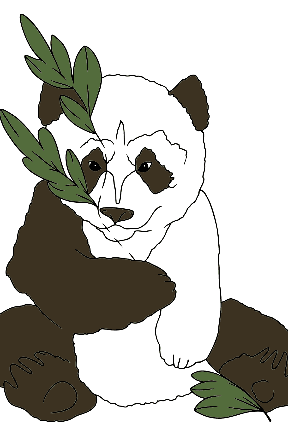Ausmalbild - Ein Panda umarmt Bambusblätter - für Kinder