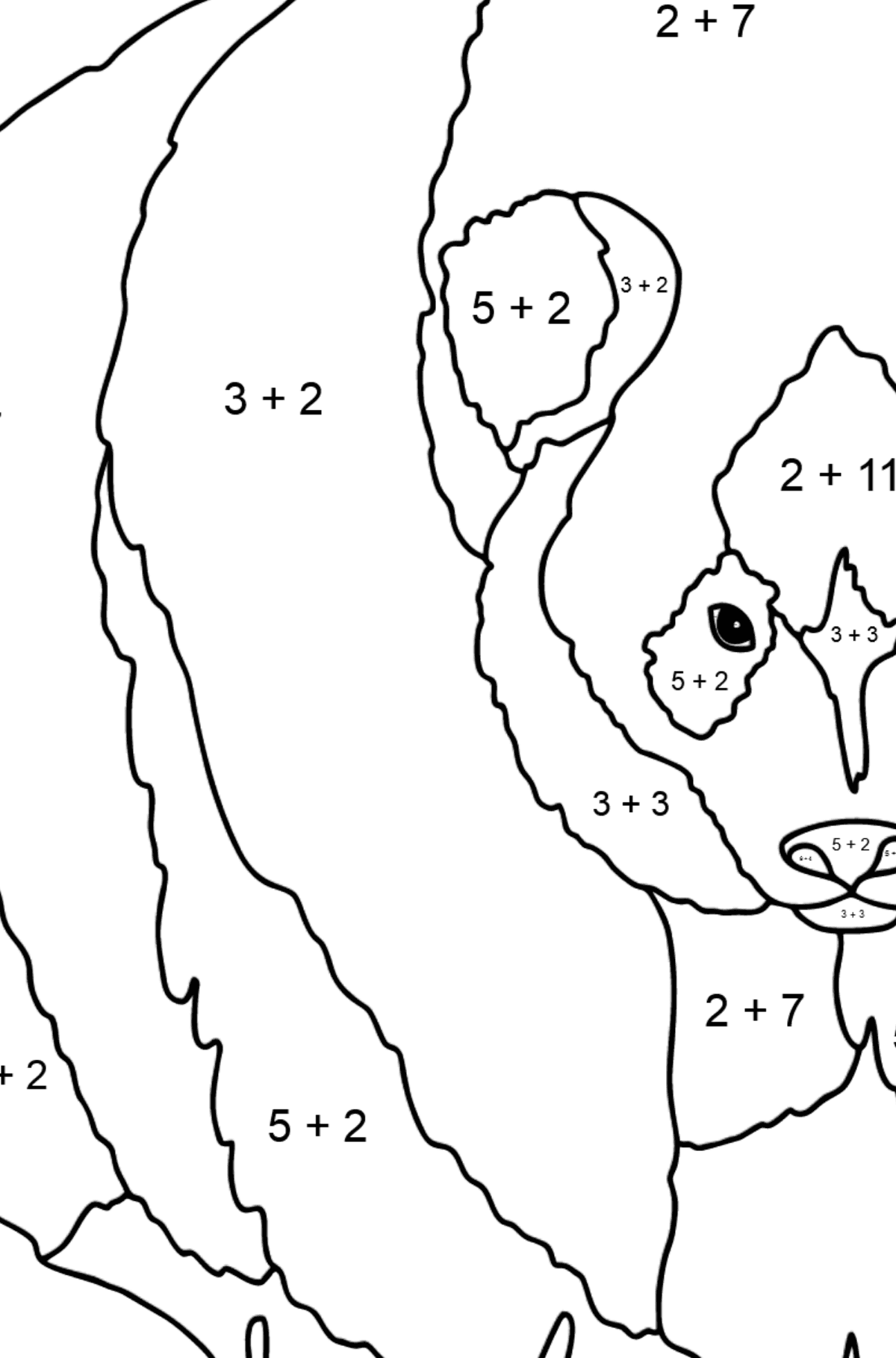 Coloring Page - A Panda is on a Hunt - Math Coloring - Addition for Kids