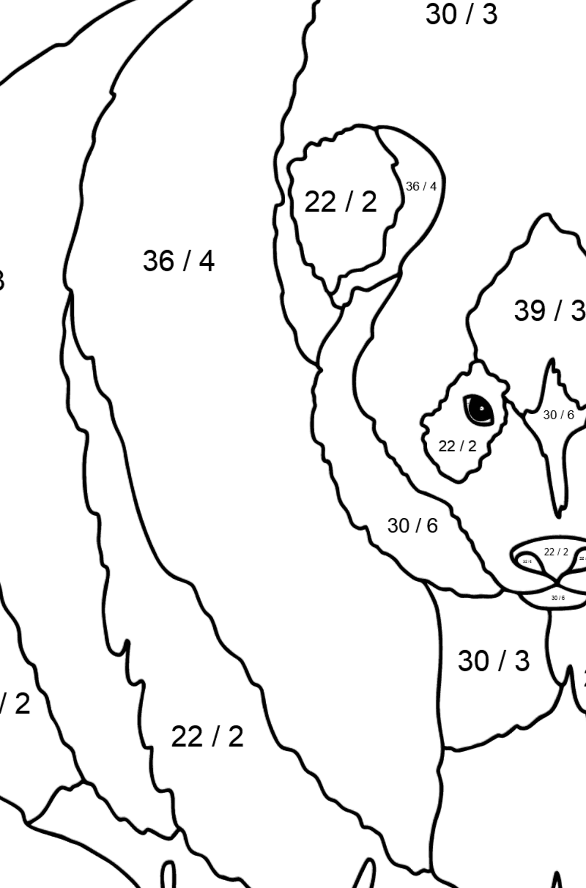 Coloring Page - A Panda is on a Hunt - Math Coloring - Division for Kids