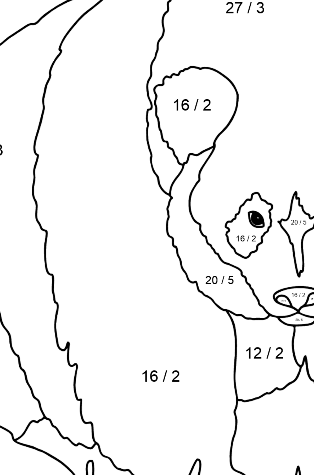 Coloring Page - A Panda is Preparing for Defense - Math Coloring - Division for Kids