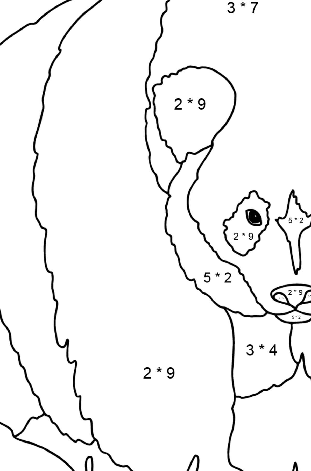 Coloring Page - A Panda is Preparing for Defense - Math Coloring - Multiplication for Kids