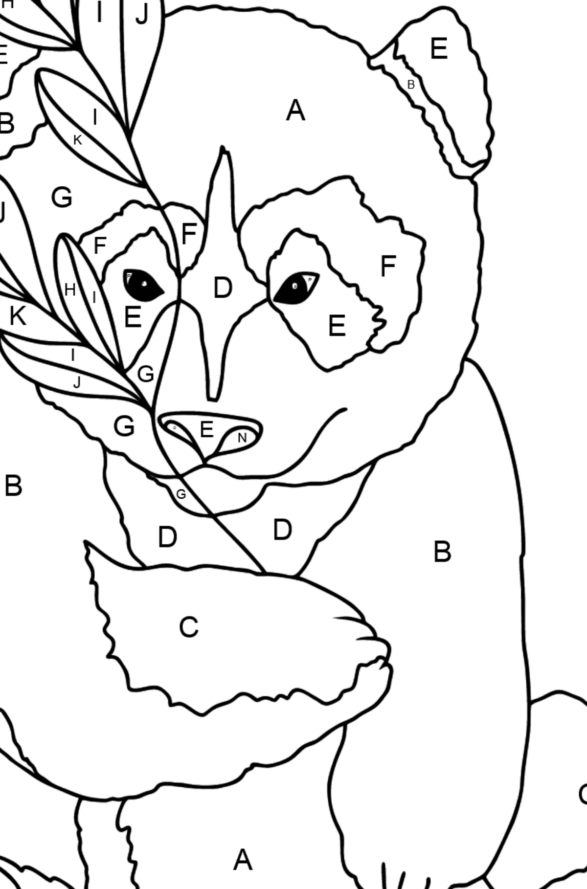 Coloriage - Un panda aime les feuilles de bambou - Coloriage par Lettres pour les Enfants