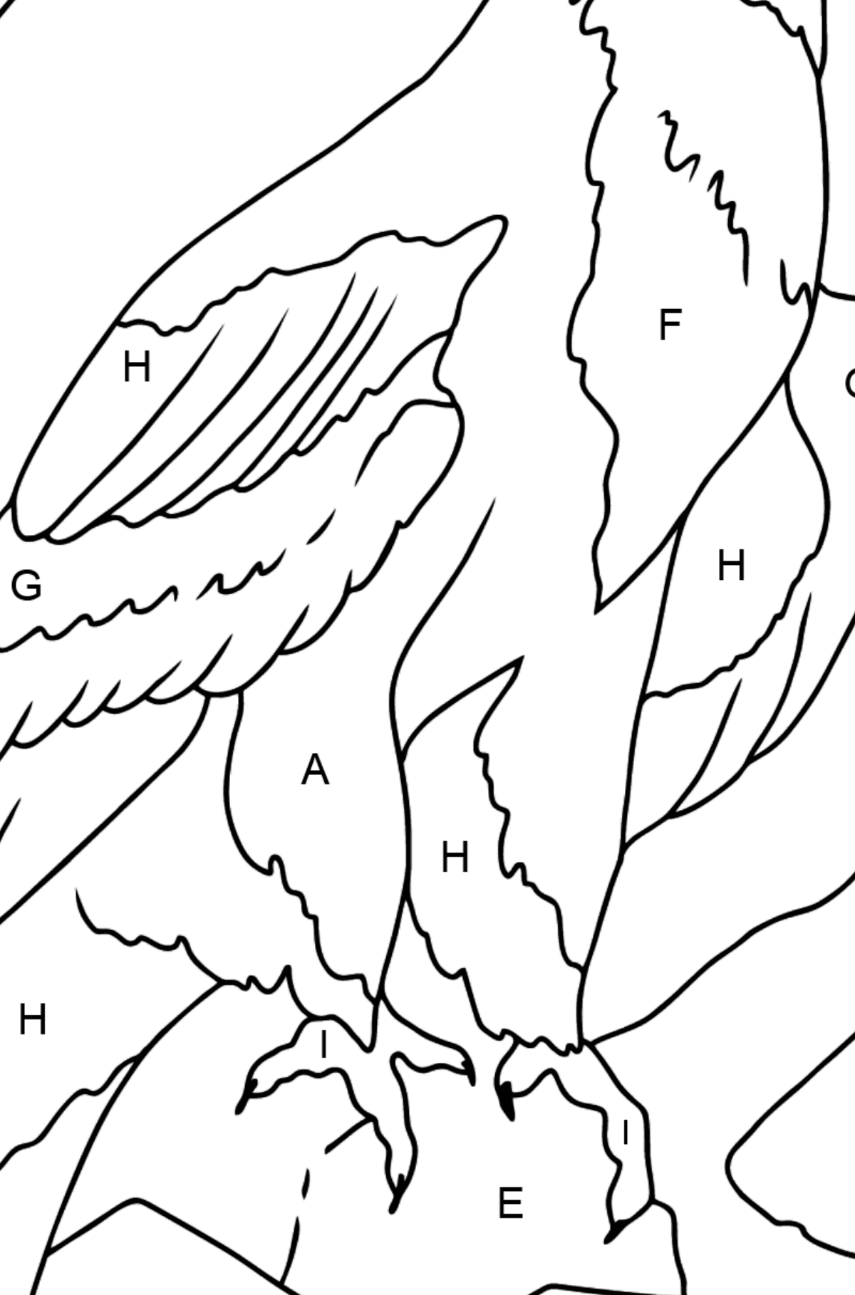 Dibujo para Colorear - Un Águila Alpina - Colorear por Letras para Niños