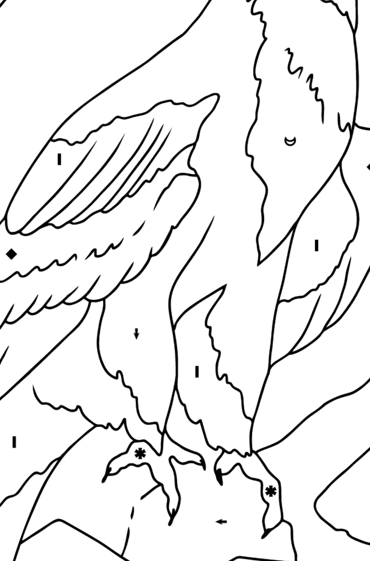 Dibujo para Colorear - Un Águila Alpina - Colorear por Símbolos para Niños