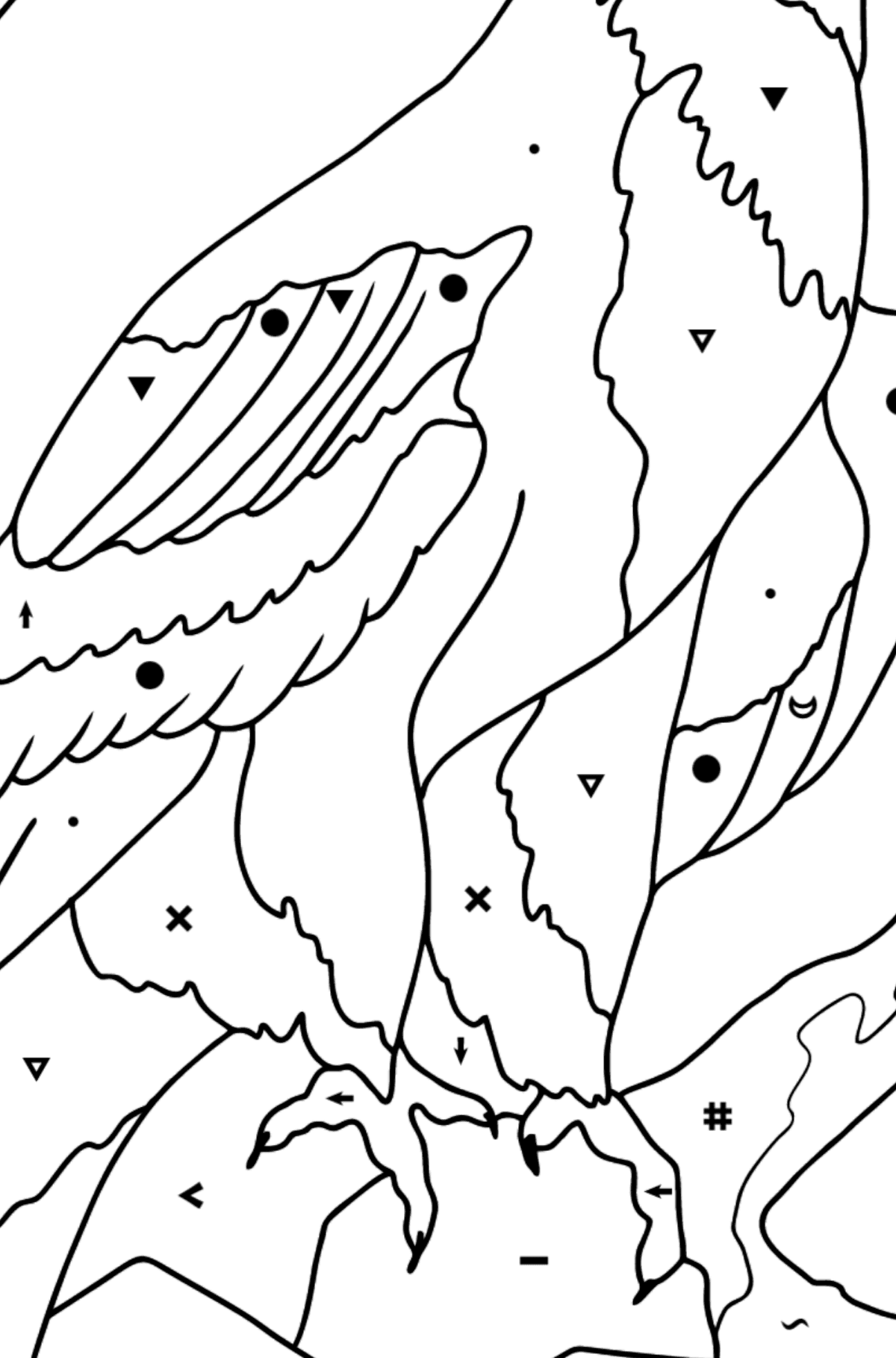 Coloring Page - An Eagle is Looking for Prey - Coloring by Symbols for Kids
