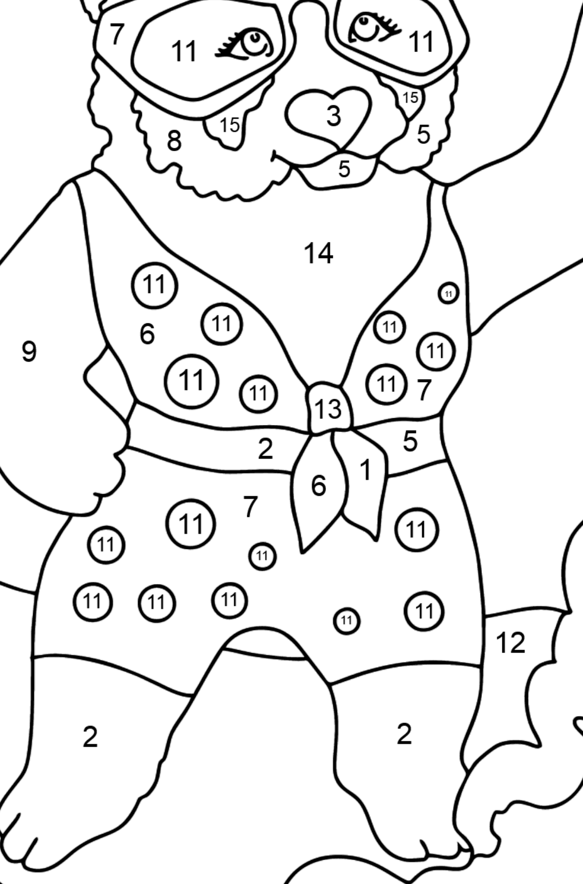 Coloring Page - A Panda is Catching a Wave - Coloring by Numbers for Kids