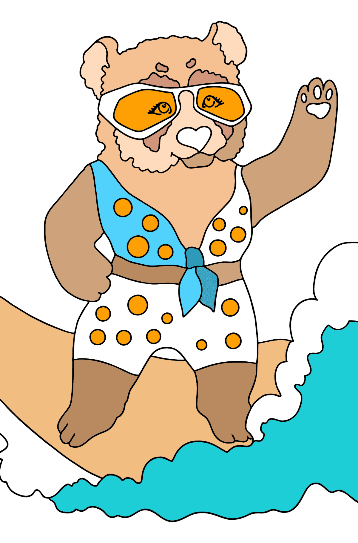 Coloring Page - A Panda is Catching a Wave - Coloring Pages for Kids