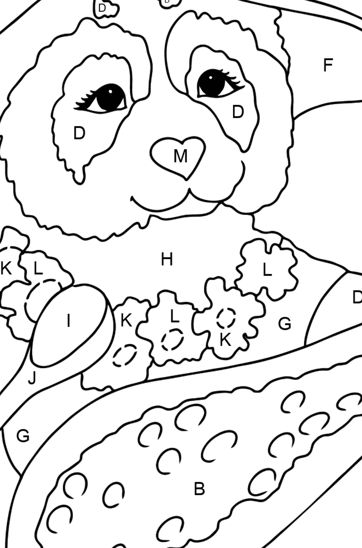 Coloring Page - A Panda is Eating - Coloring by Letters for Kids