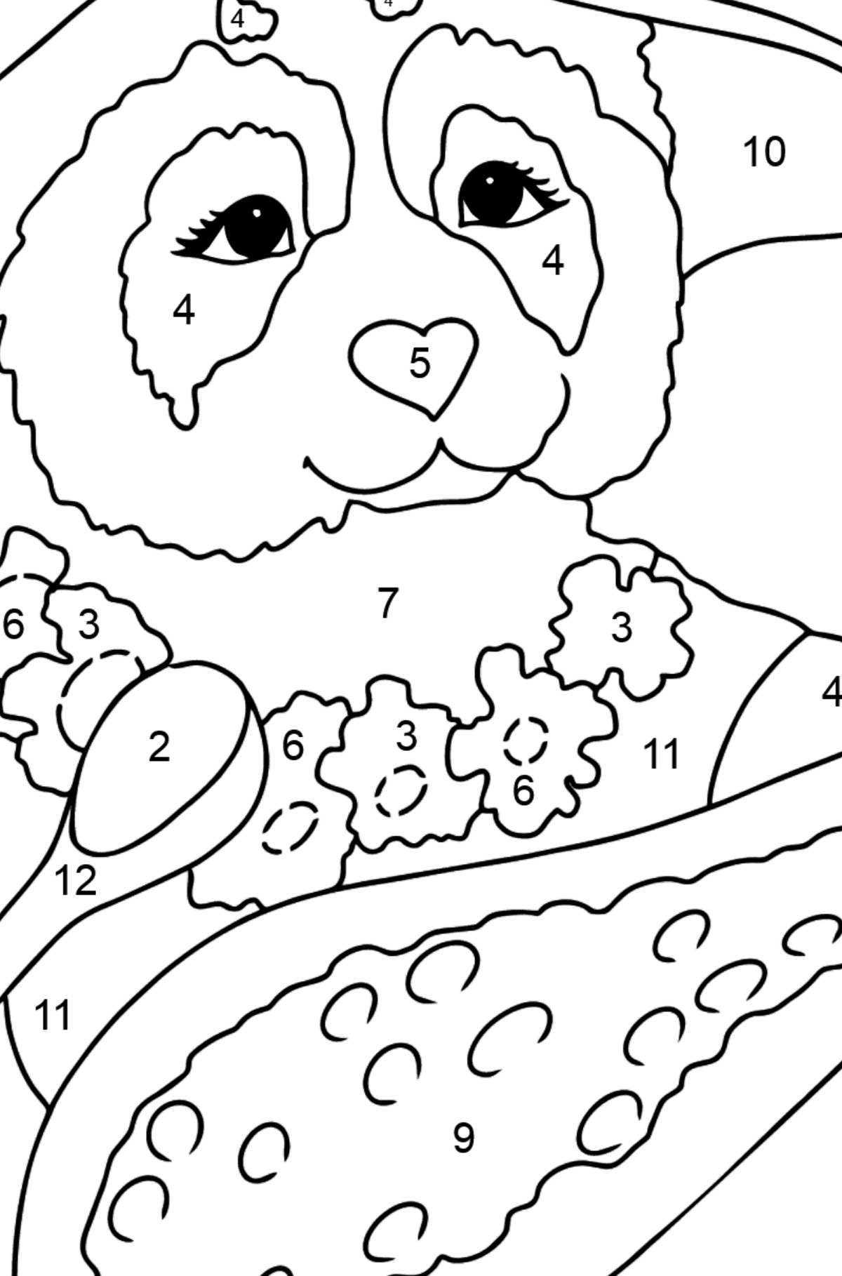 Coloring Page - A Panda is Eating - Coloring by Numbers for Kids