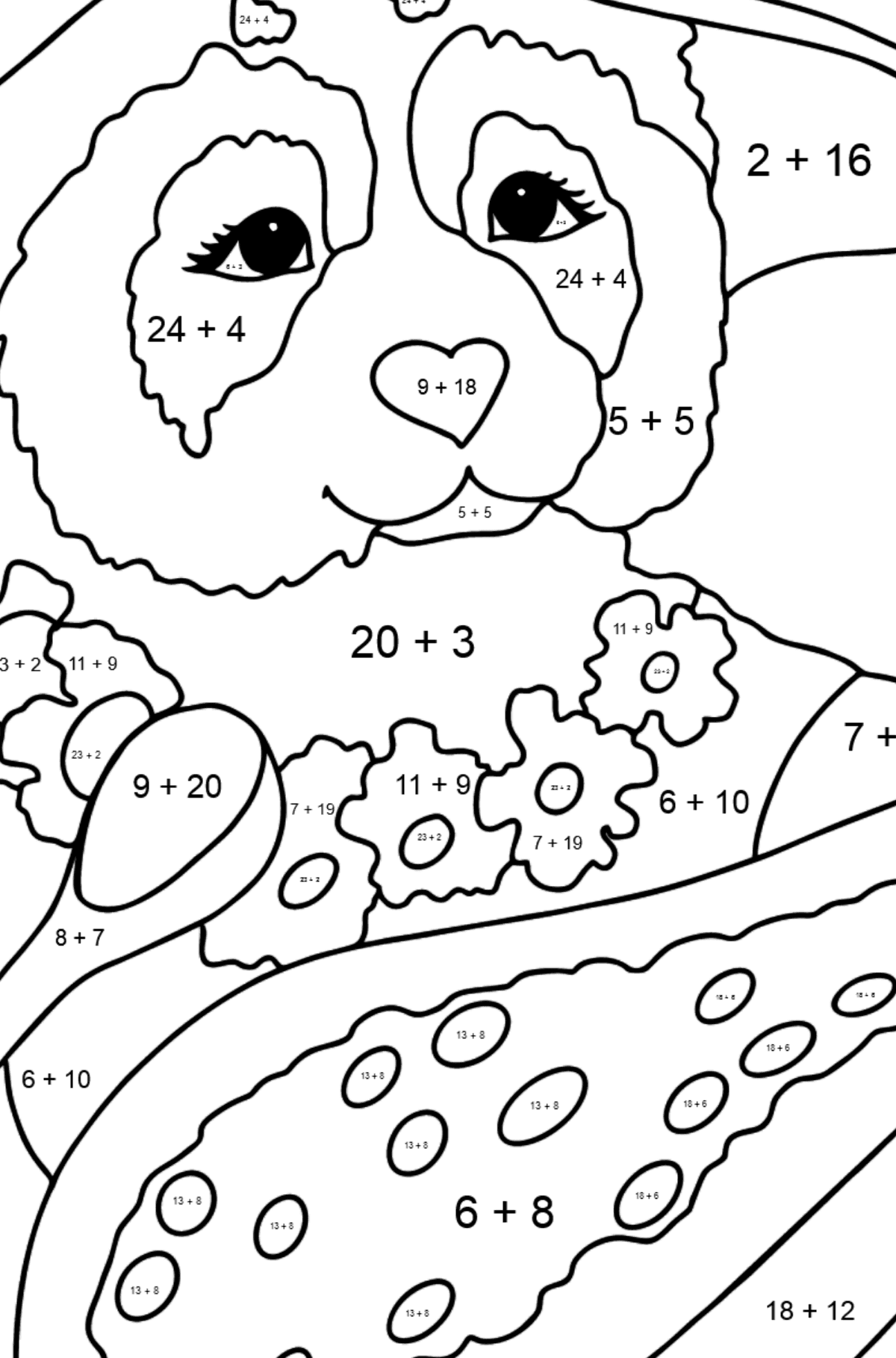 Dibujo de Panda Lindo (Difícil) para colorear - Colorear con Matemáticas - Sumas para Niños