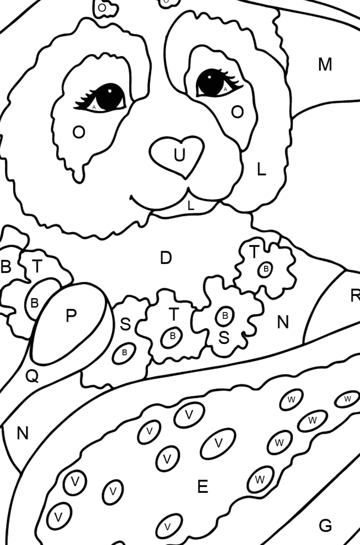 Cute Panda (Difficult) coloring page - Coloring by Letters for Kids