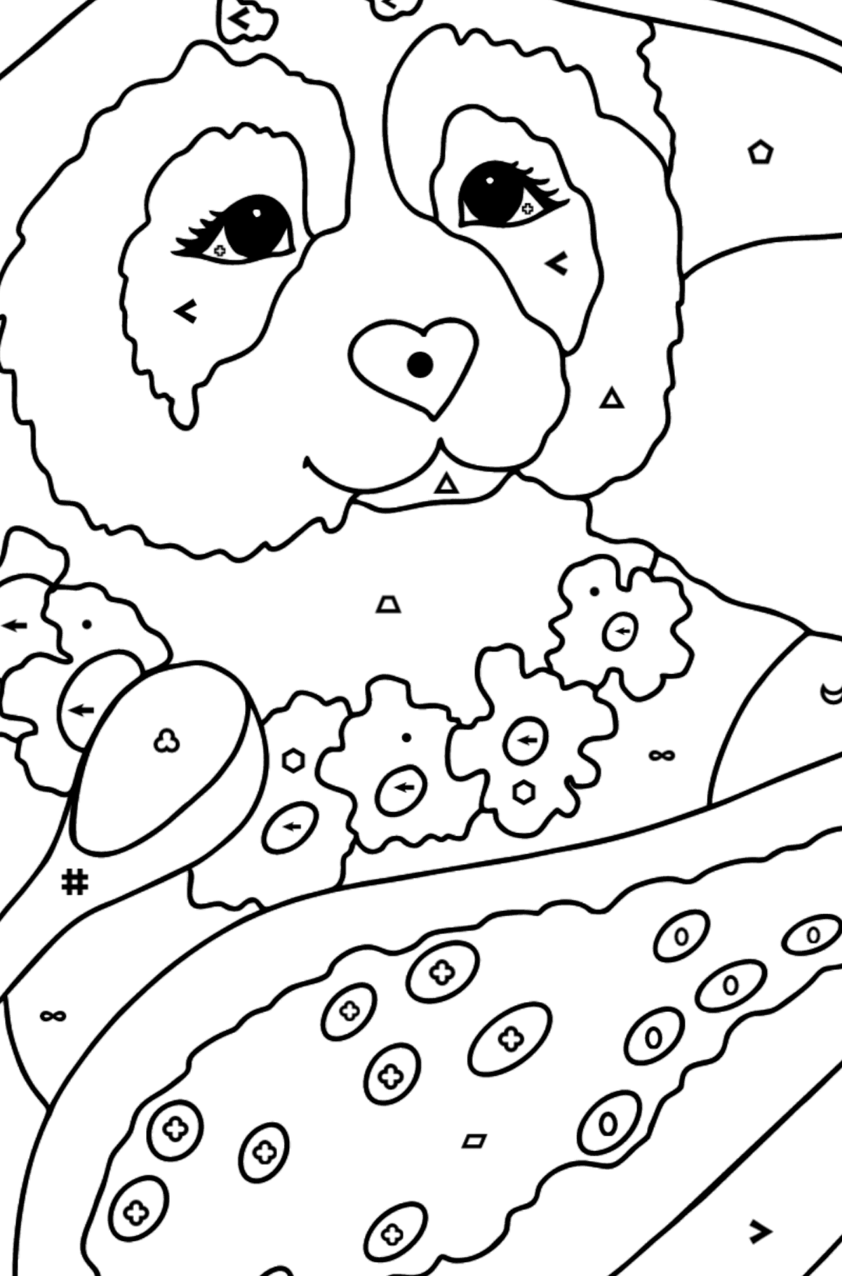 Cute Panda (Difficult) coloring page - Coloring by Symbols and Geometric Shapes for Kids