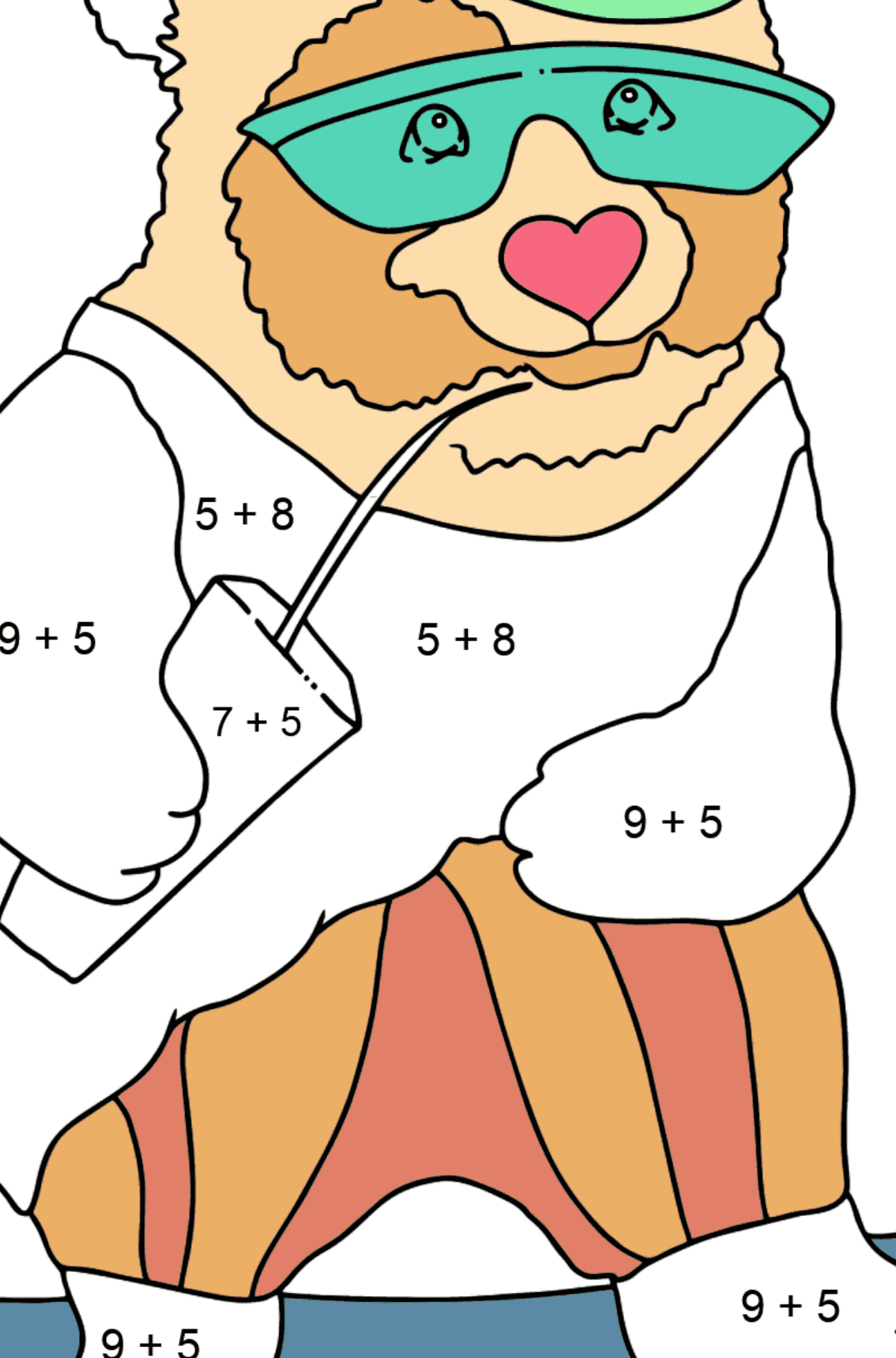Dibujo de Panda Divertido para colorear - Colorear con Matemáticas - Sumas para Niños
