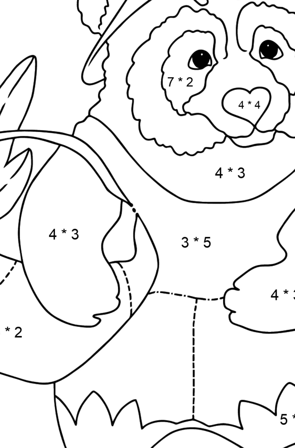 Panda Colorare - Colorazione matematica - Moltiplicazione per bambini