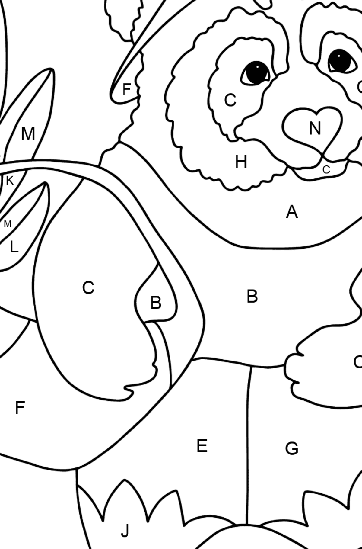 Coloring Page - A Panda with a Crop Basket - Coloring by Letters for Kids