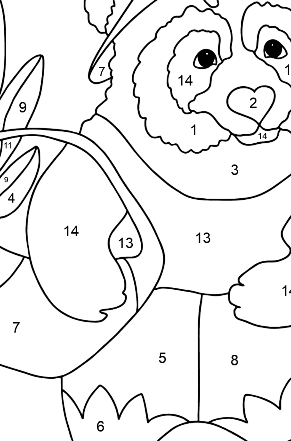 Coloring Page - A Panda with a Crop Basket - Coloring by Numbers for Kids