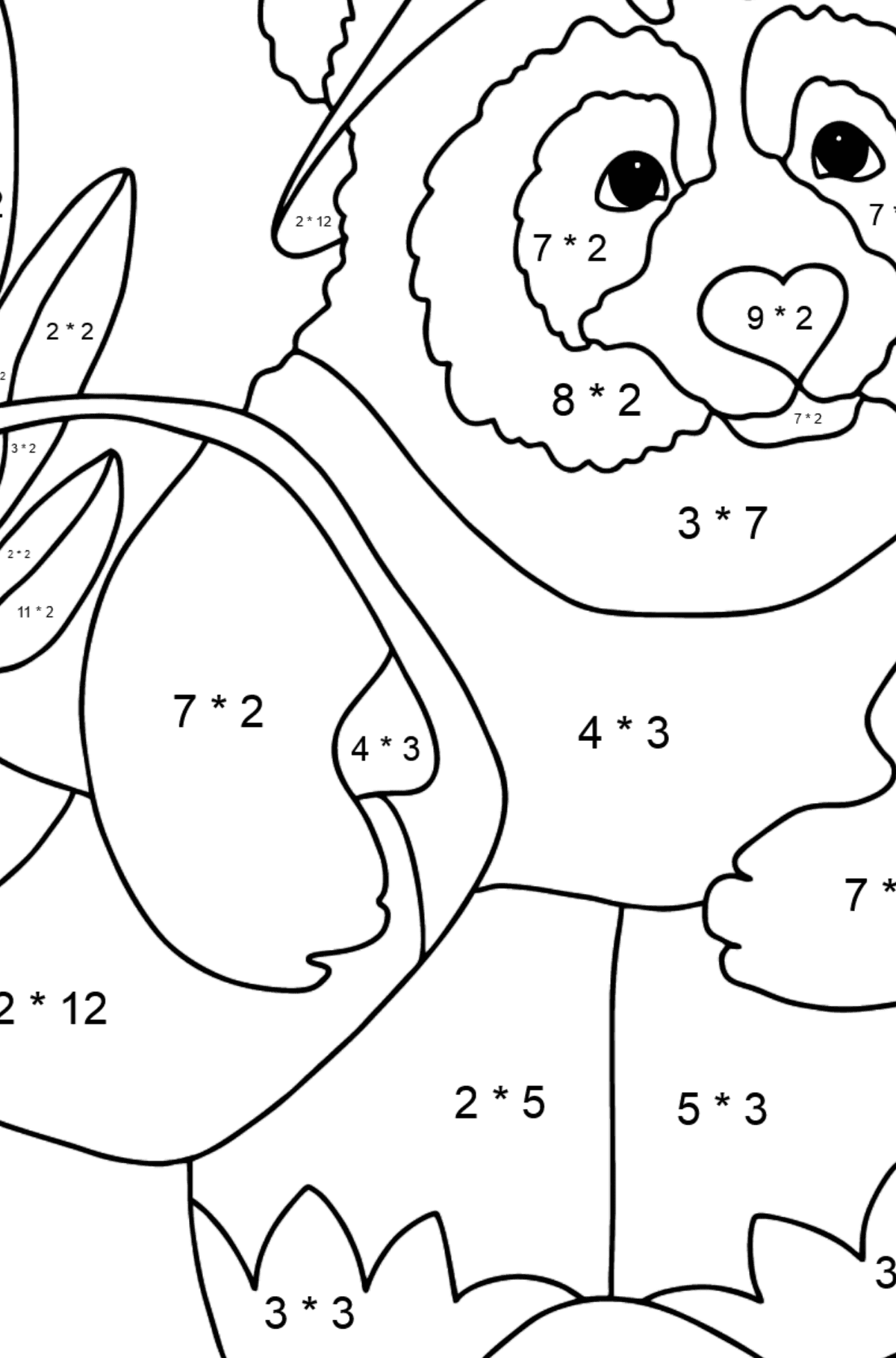 Illustrazione di panda da colorare - Colorazione matematica - Moltiplicazione per bambini