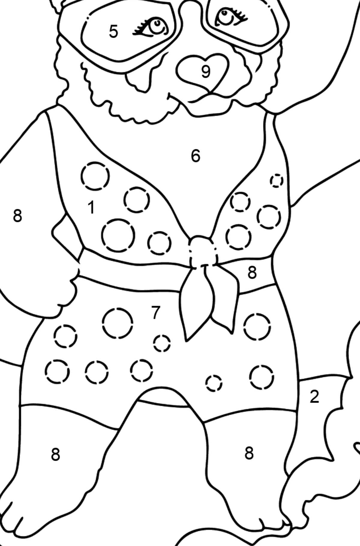 Coloring Page - A Panda with a Surfboard - Coloring by Numbers for Kids
