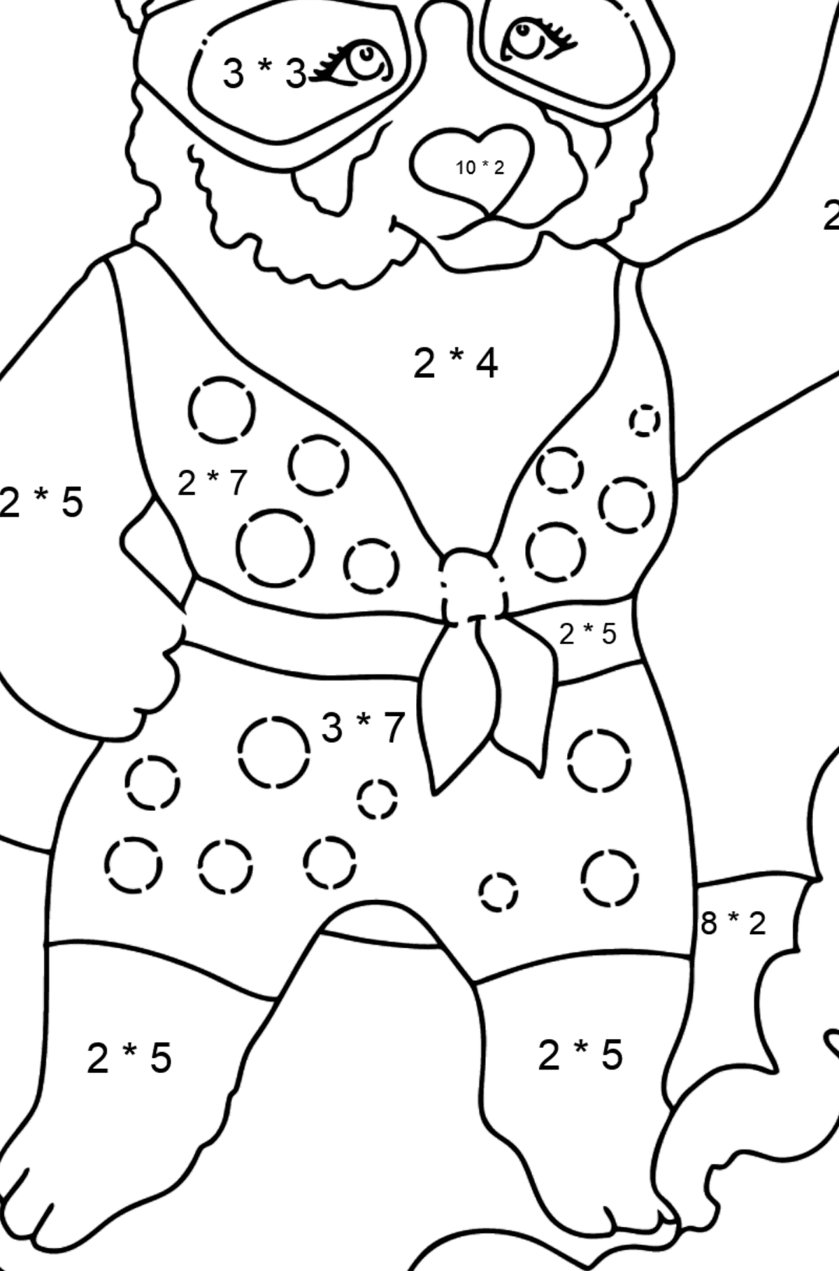 Panda divertente Libro da colorare - Colorazione matematica - Moltiplicazione per bambini