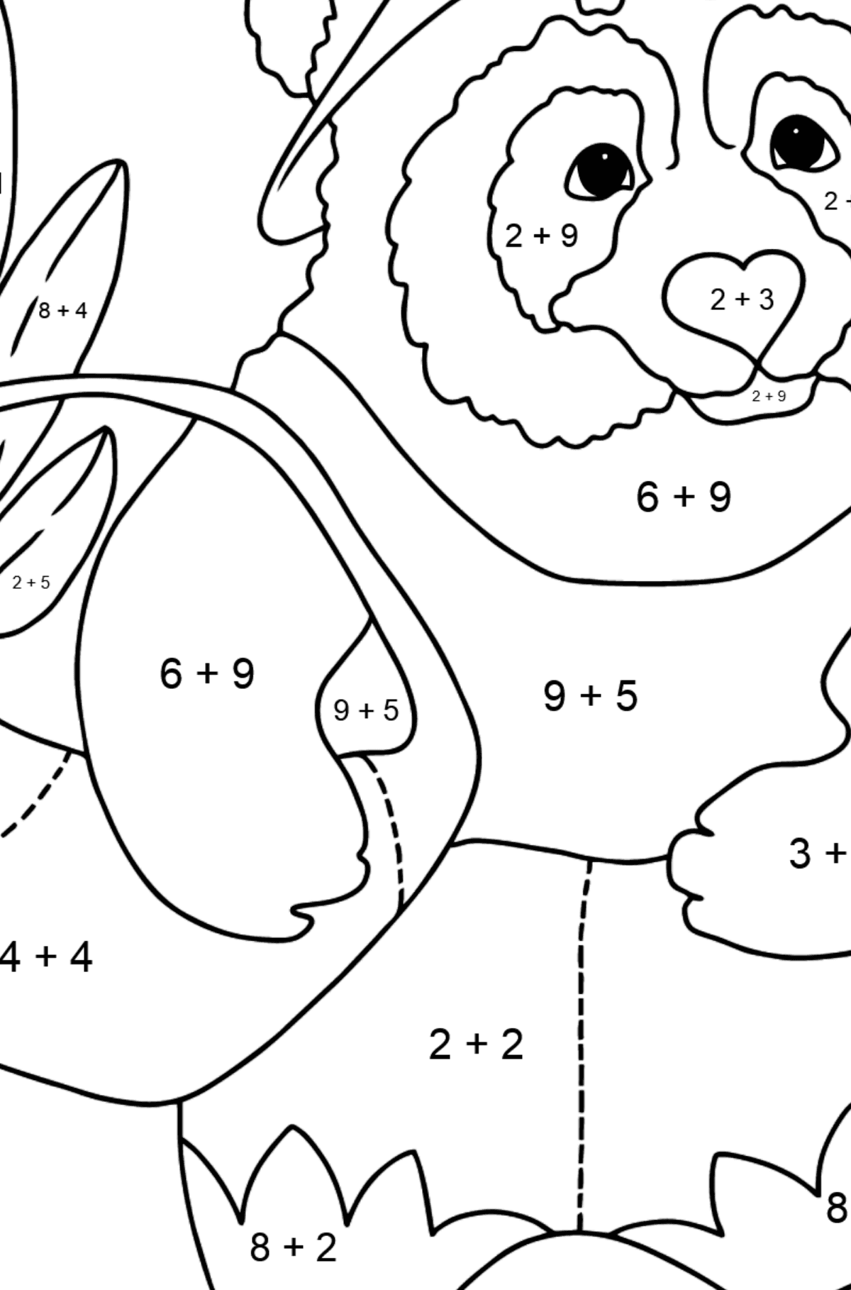 Kind Panda coloring page - Math Coloring - Addition for Kids