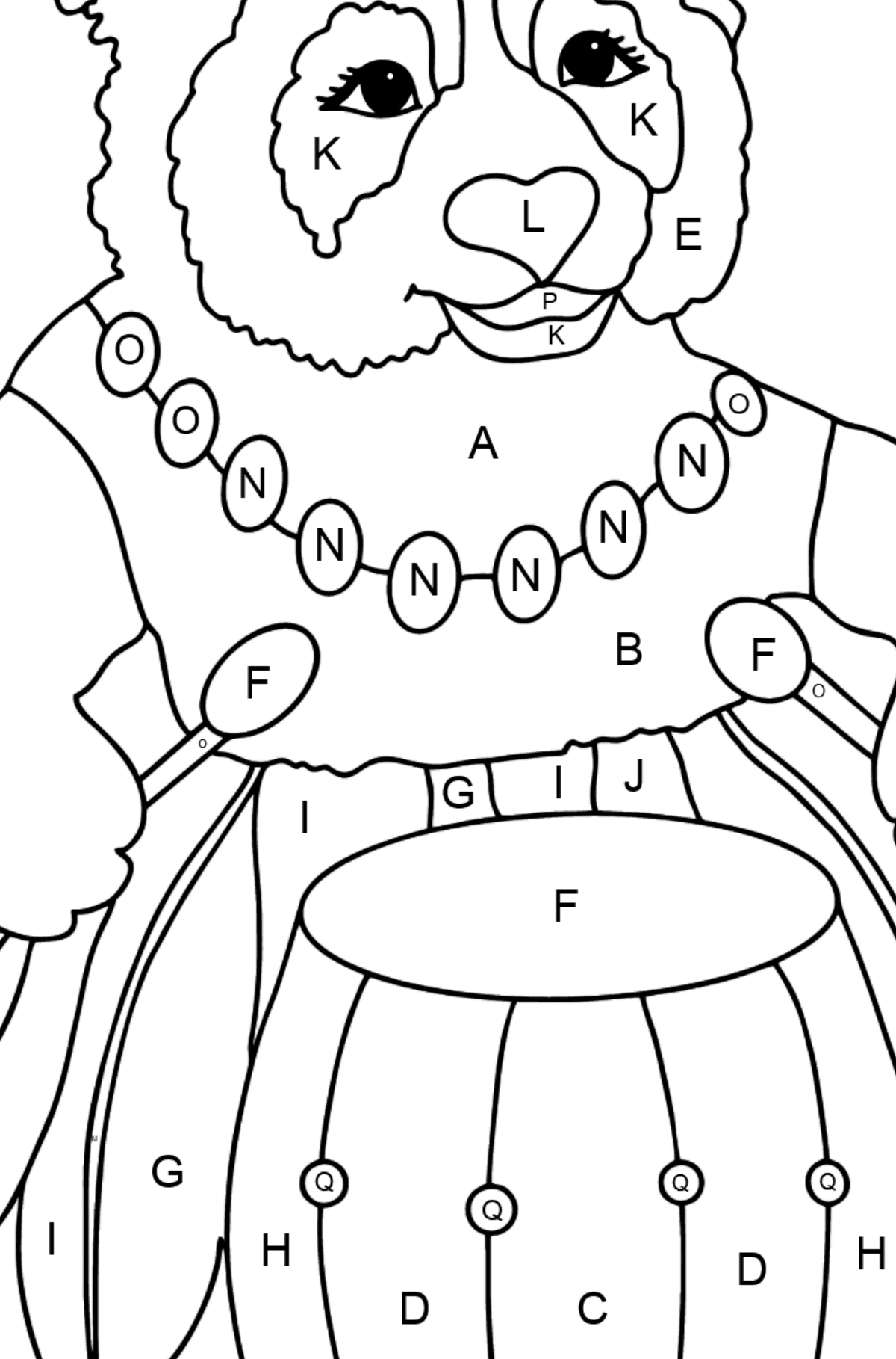 Coloring Picture - A Panda Drummer - Coloring by Letters for Kids