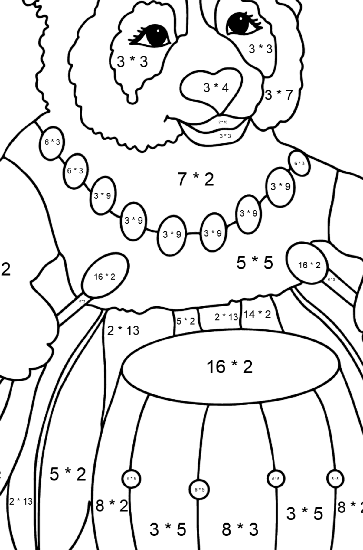 Panda illustrazione da colorare - Colorazione matematica - Moltiplicazione per bambini
