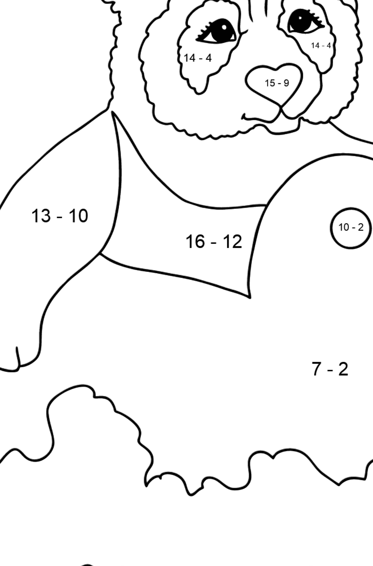 Amusing Panda (Simple) coloring page - Math Coloring - Subtraction for Kids