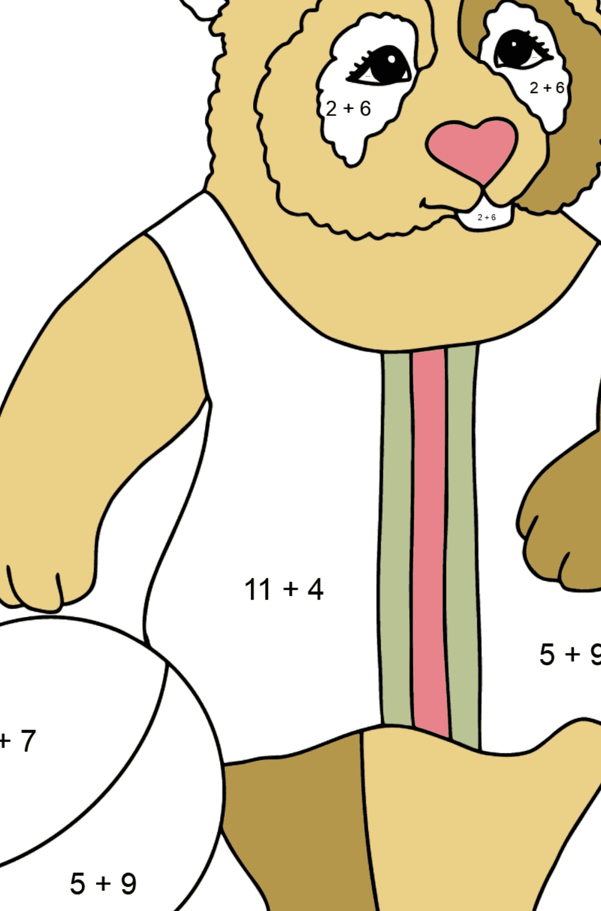 Coloring Picture - A Panda is Playing on a Beach - Math Coloring - Addition for Kids