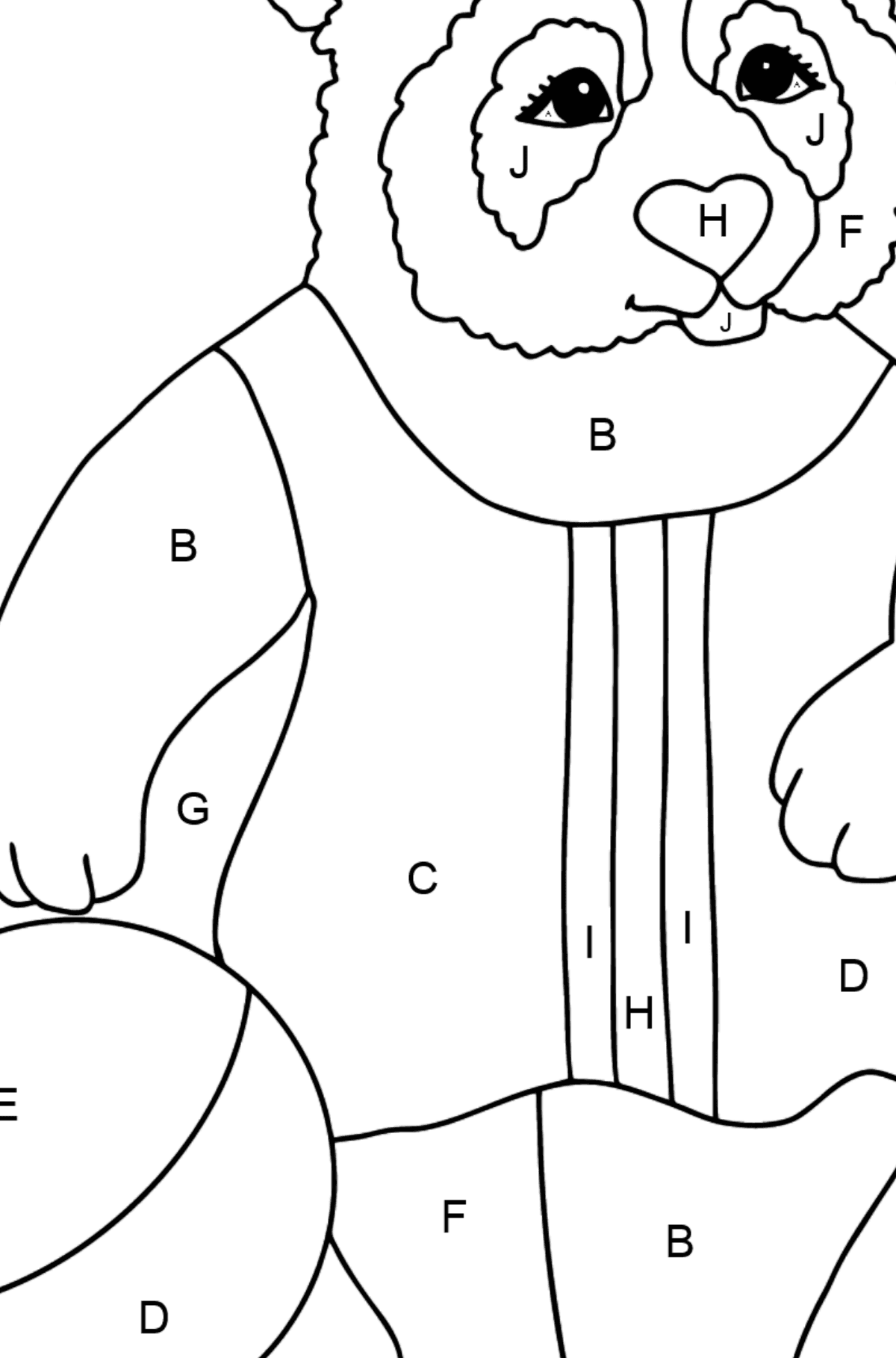 Coloring Picture - A Panda is Playing on a Beach - Coloring by Letters for Kids