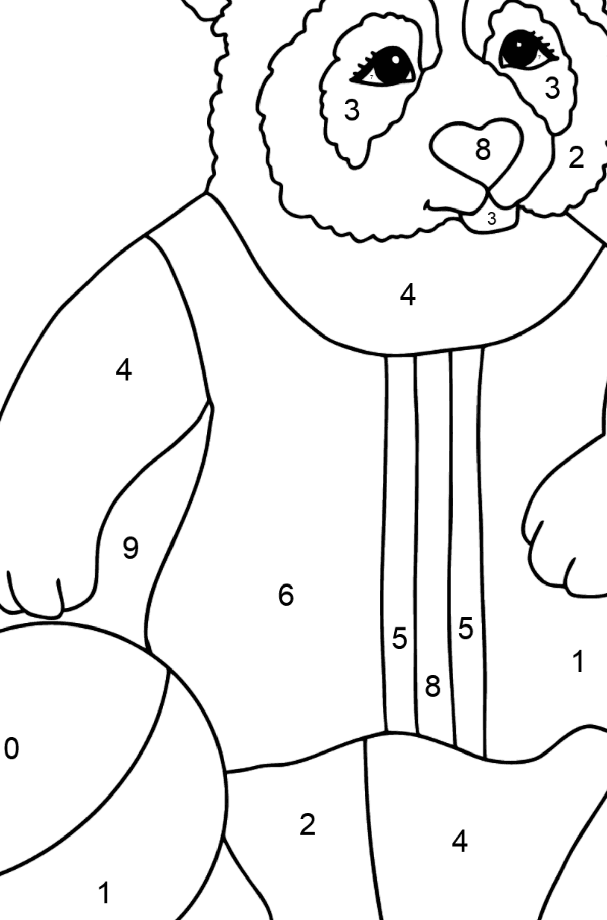 Coloring Picture - A Panda is Playing on a Beach - Coloring by Numbers for Kids
