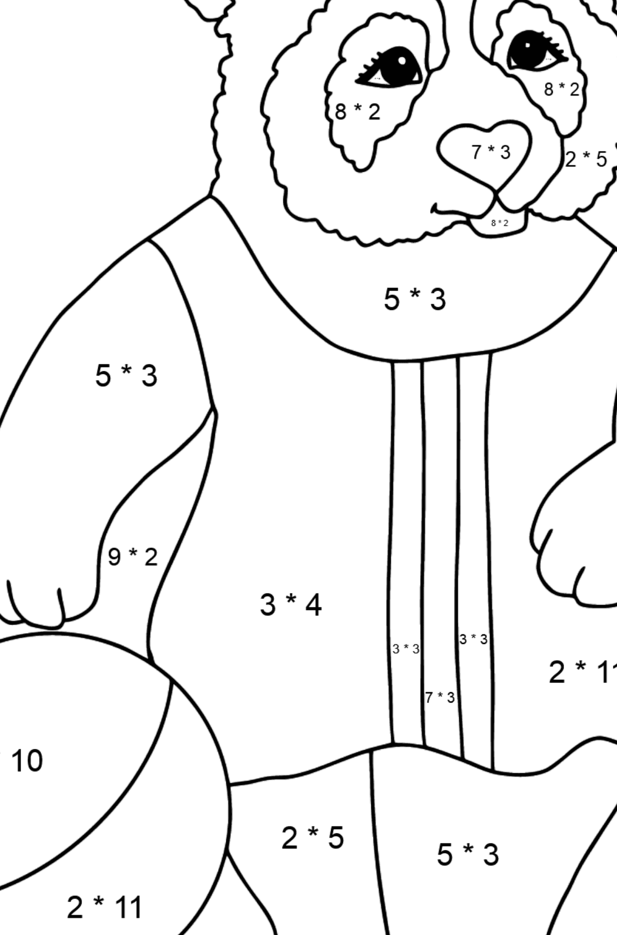 Libro da colorare panda per bambini - Colorazione matematica - Moltiplicazione per bambini