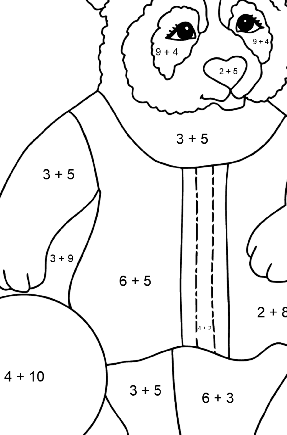 Disegni da colorare Buon Panda - Colorazione matematica - Addizione per bambini