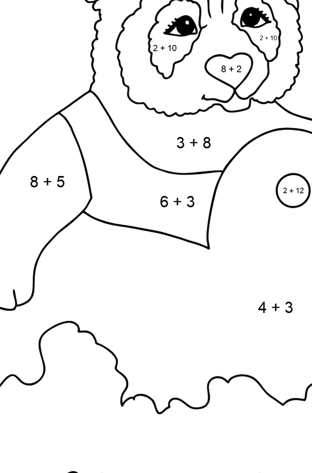 Amusing Panda coloring page - Math Coloring - Addition for Kids