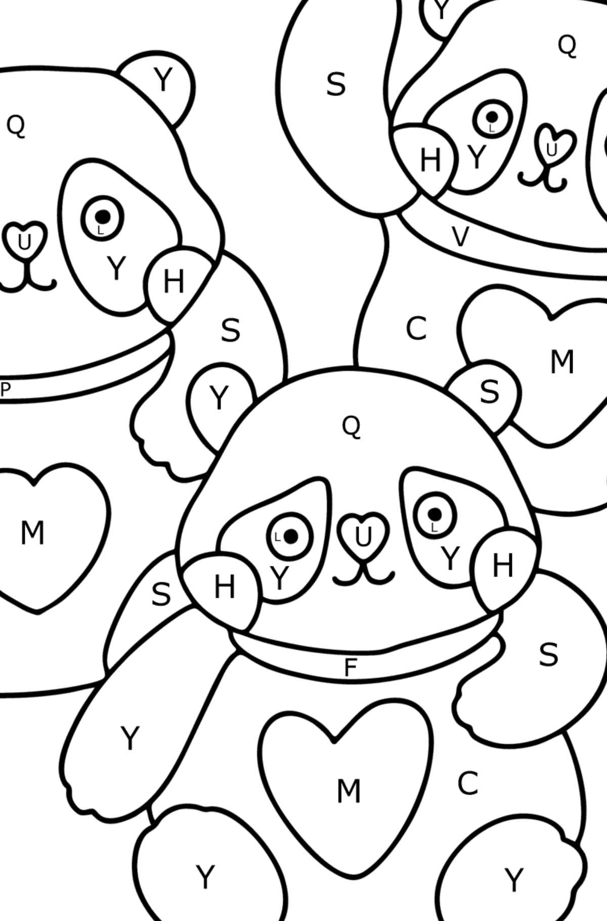 Disegno di panda kawaii da colorare - Colorare per lettere per bambini