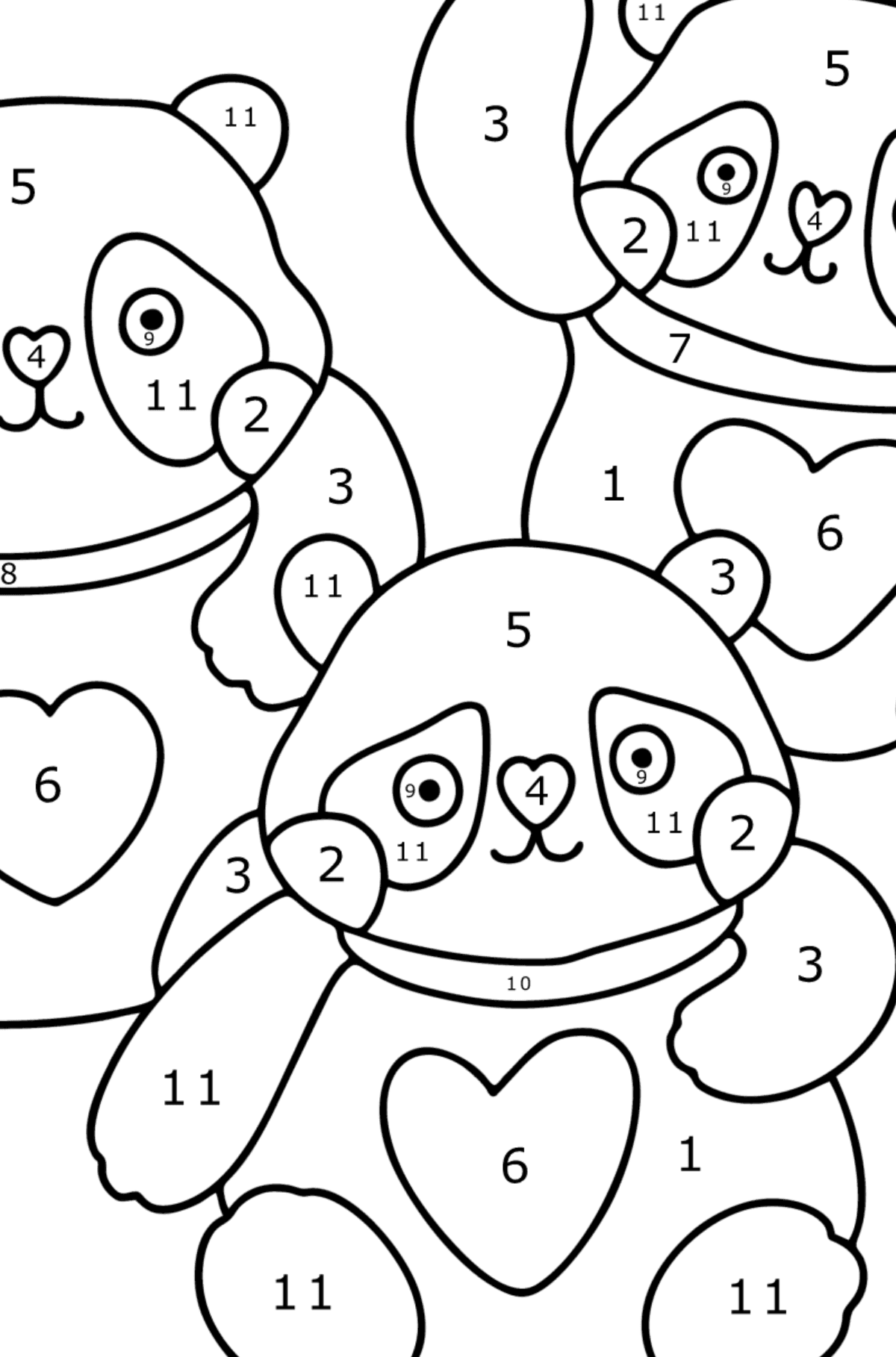Kawaii pandas coloring page - Coloring by Numbers for Kids