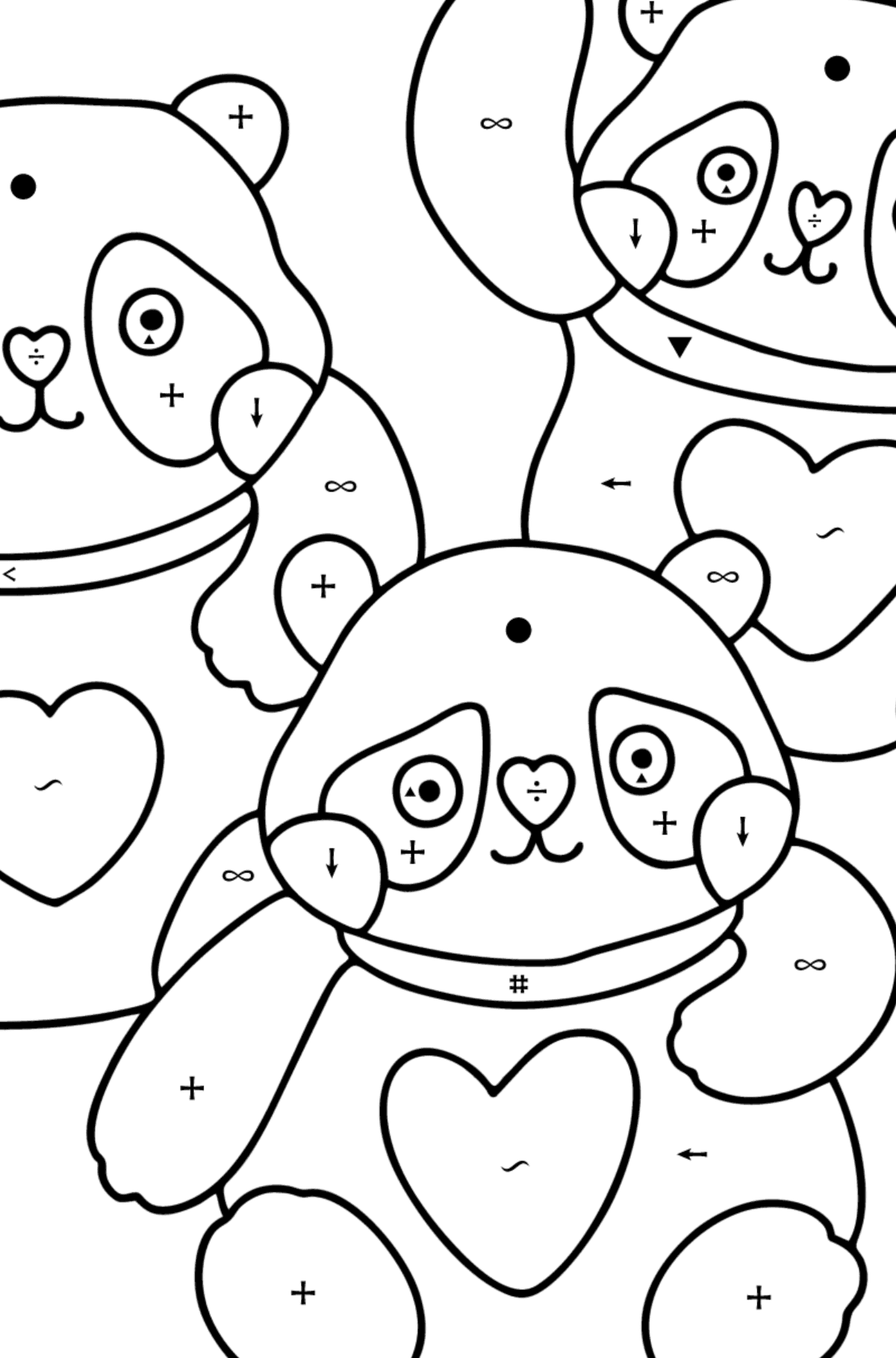 Kolorowanka kawaii pandy - Kolorowanie według symboli dla dzieci